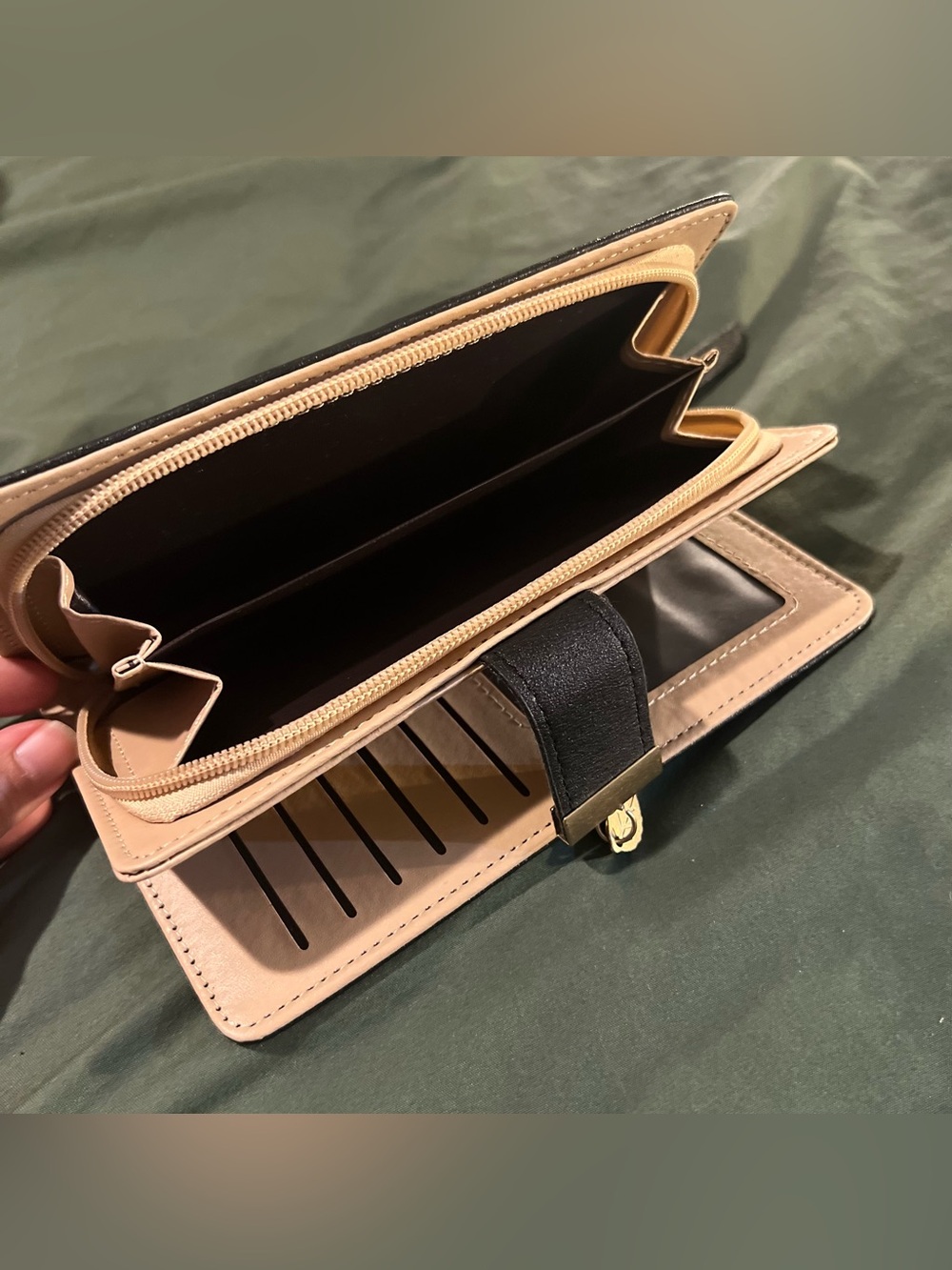 Black Leaf-Pattern Wallet with Gold Accents - Picture 4 of 4